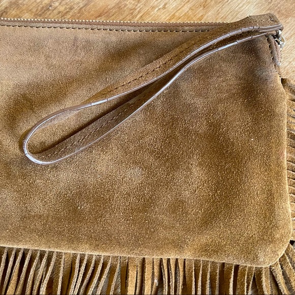 RALPH LAUREN Western Fringed Brown Suede Equestrian Clutch Wristlet Pockets NICE - Picture 6 of 10